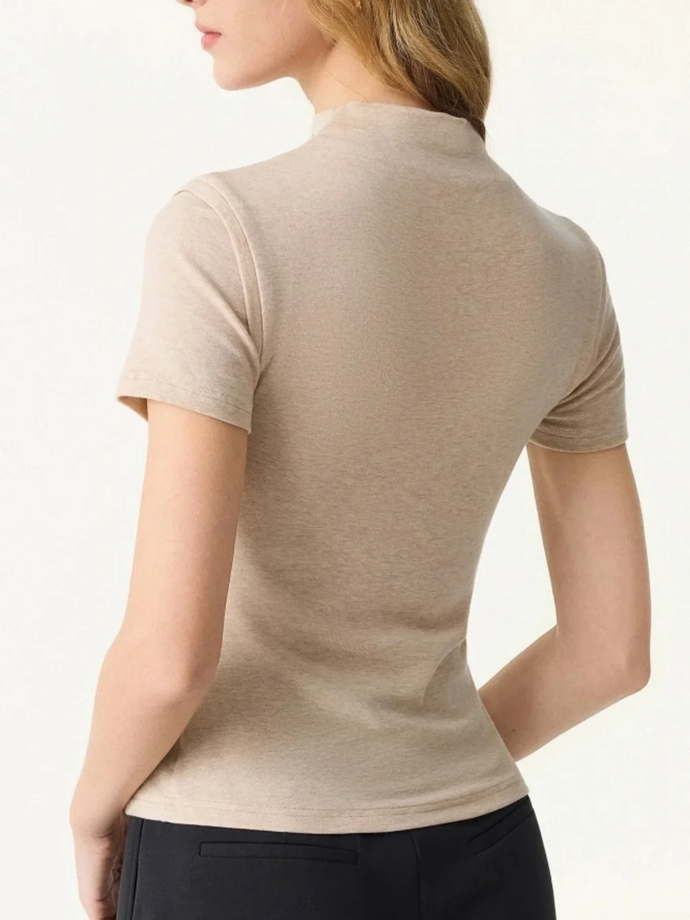 OGL Women's Short Sleeve Built-In Bra Top in Light Beige - Picture 3 of 16